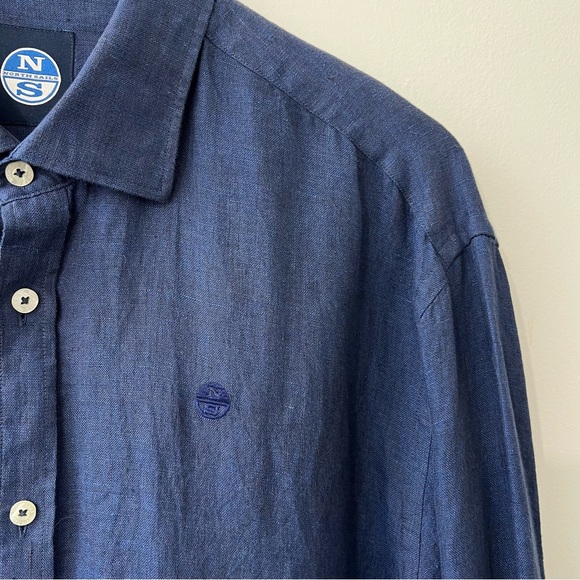North Sails Dark Blue 100% Linen Button Down Shirt - Picture 5 of 10